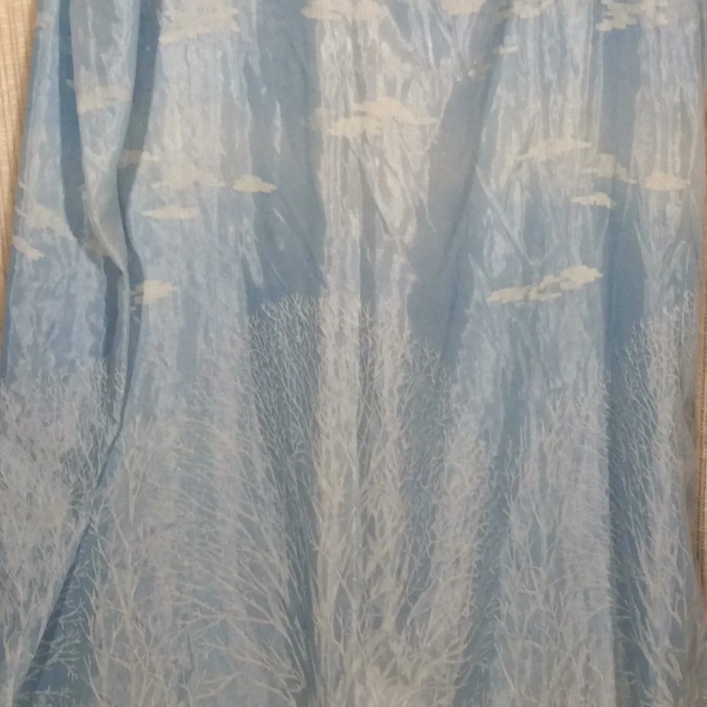 Vintage 70’s Fabric Blue & White Shower Curtain Trees & Clouds